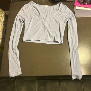 Garage Light Blue Ribbed Long Sleeve Crop Top